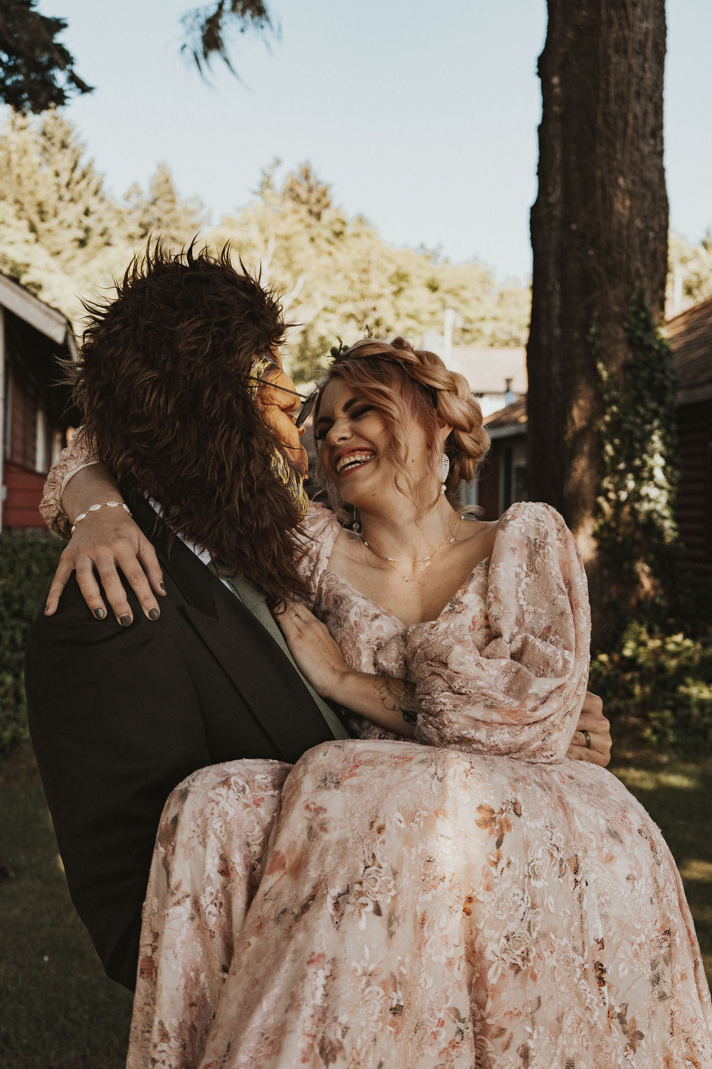 redwood elopement first look candid bride and groom laughing photo