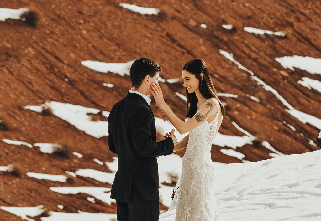 Snowy moab elopement ceremony