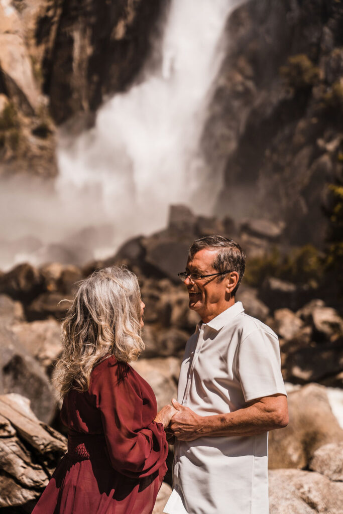 Yosemite elopement ceremony at a waterfall