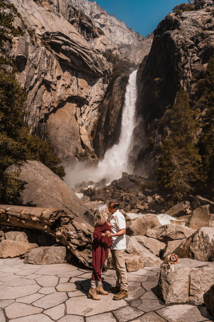 Yosemite elopement ceremony at a waterfall