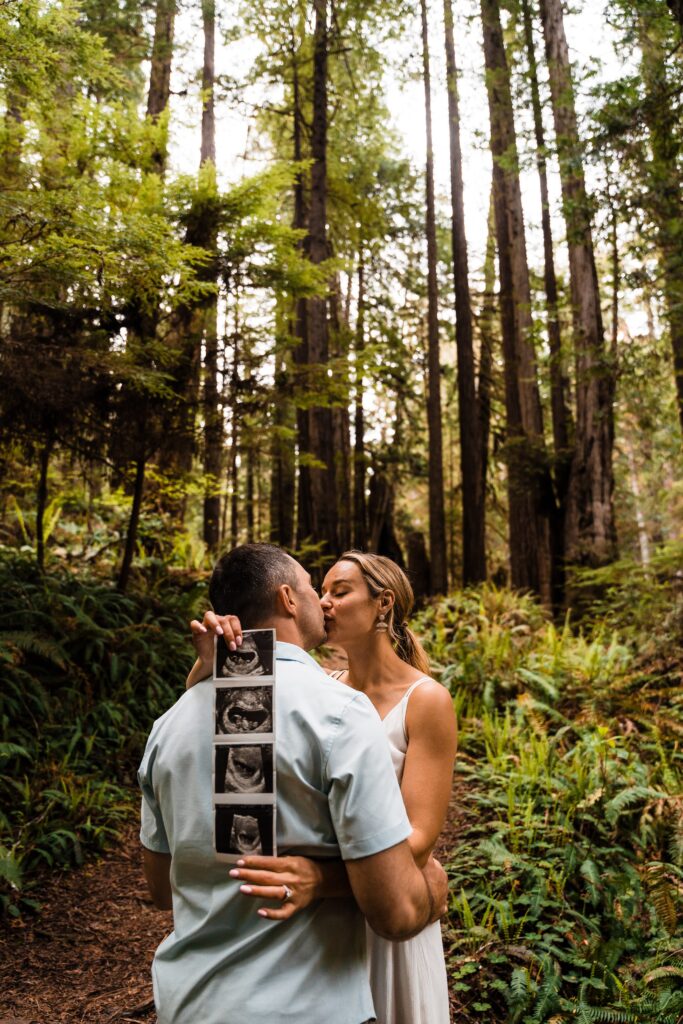 pregnancy announcement photos at this redwood elopement