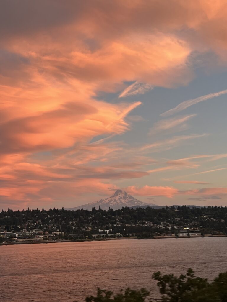 Mt. Hood at sunset with a colorful sunset
