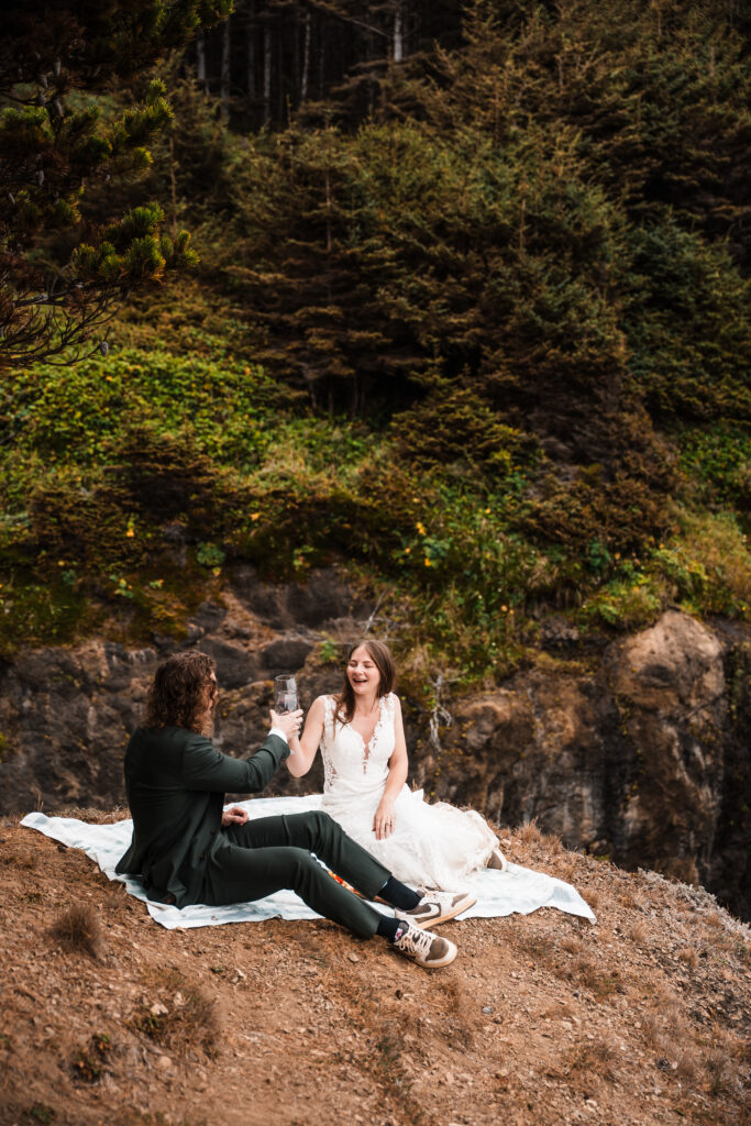 couple cheering after popping champange